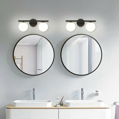 Industrial Bathroom Vanity Light 2 Bulbs Glass Globe Shade Vanity Light Fixtures in Black