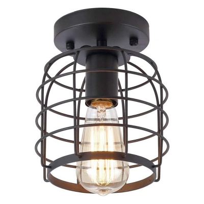 Industrial Ceiling Light with 1 Light Cylindrical Metal Shade Circle Metal Ceiling Mount Semi Flush for Living Room
