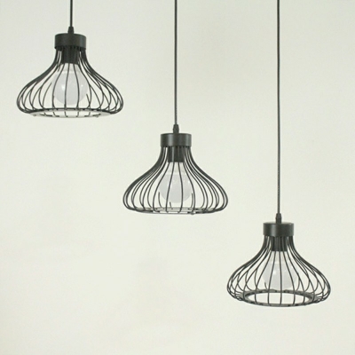 Industrial Living Room Black 1-Bulb Pendant Dome Metal Cage Hanging Lamp