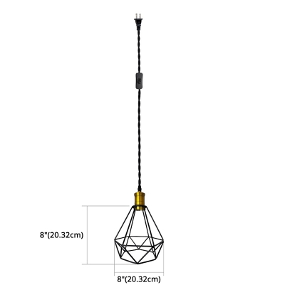 Iron Cage Black Pendant Industrial Living Room Diamond Form 1-Bulb Hanging Lamp