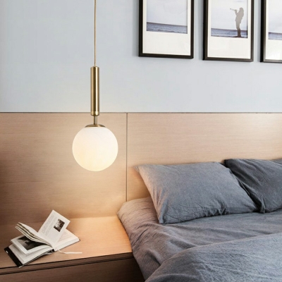 Metal Cord Modern Living Room Pendant Globe White Glass 1-Head Suspension Lighting