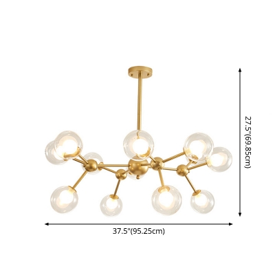 Milky Glass Chandelier Post Modern Ceiling Pendant Light for Bedroom with Clear Ball Shade in Gold