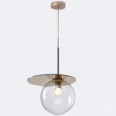 Modern Globe Shape Hanging Lighting Clear Glass 1-Head Coffee Shop Pendant Ceiling Lamp with Disc Top