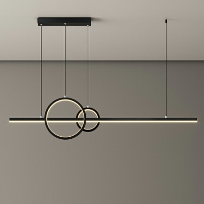 Morden Island Lighting Double Rings and Bar Shaped 35.5 Inchs Wide Minimalist Metal LED Hanging Light for Dining Room