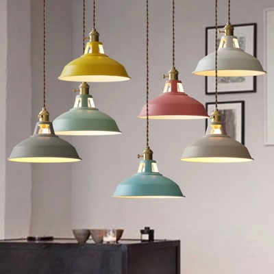 Multiple Macaron Color Nordic Living Room Pendant Metal Pot Lid Shade 1-Bulb Hanging Lamp