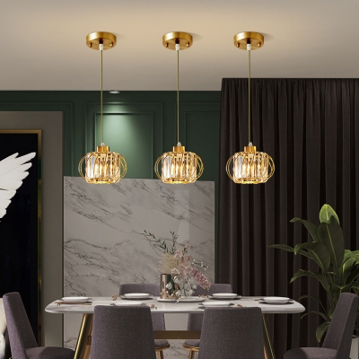Pumpkin Shaped Ceiling Hang Light Modern Crystal Dining Room Down Lighting Pendant in Brass