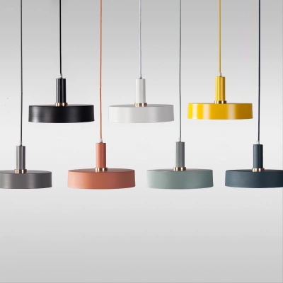 Round Macaron Shade Pendant Nordic Bedroom Iron 1-Light Hanging Lamp