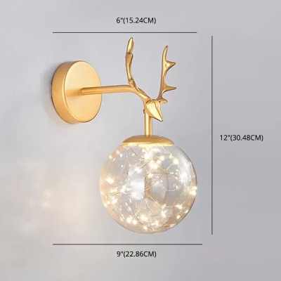 Spherical Wall Lamp Minimalist Gypsophila Glass Wall Sconce Lighting in Warm Light for Bedroom in Gold