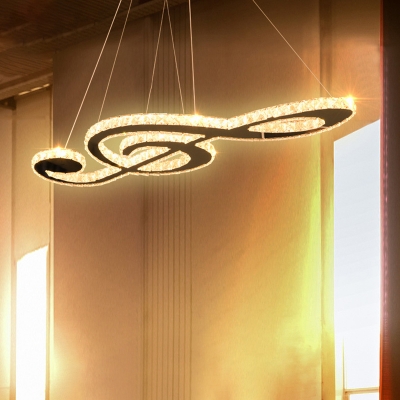 Stainless Steel Music Note Design Modern Living Room Suspension Lighting Clear Crystal LED 1-Light Chandelier