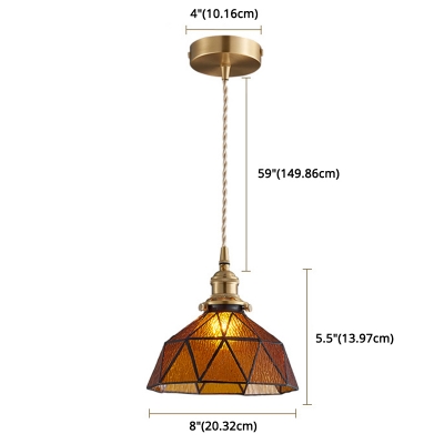 Traditional Bowl Shade Pendant Light Faceted Glass Hanging Light for Study Room in Brass