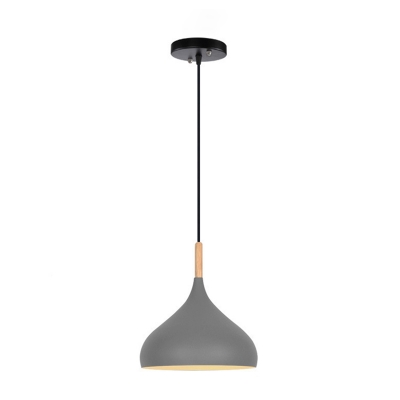 Wooden Teardrop Hanging Light Modernism 1 Light Pendant Lamp for Bedroom with Metal Shade