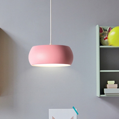 Aluminum Drum Shade Pendant Nordic Macaron Colour 1-Light Hanging Lamp for Living Room