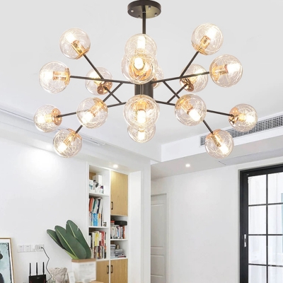 Ball Clear Glass Chandelier Lamp Modern 23 Inchs Height Black Hanging Ceiling Light with Branch Design