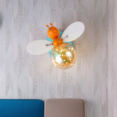 Bee Wall Lamp Macaron Metal Bedroom Wall Mount Light Fixture with Ball Glass Shade in Warm Light