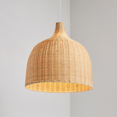 Bell Bamboo Shade Traditional Pendant with 1 Light Circle Metal Ceiling Mount Single Pendant for Restaurant