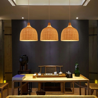 Bell Bamboo Shade Traditional Pendant with 1 Light Circle Metal Ceiling Mount Single Pendant for Restaurant