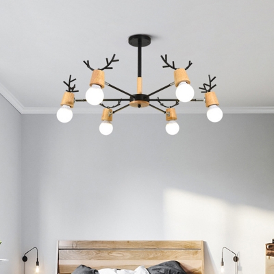 Black Antler Pendant Lighting Design Moden Style Wooden Chandelier for Living Room