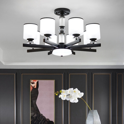 Black Metal Arm Suspension Lighting Modern Living Room Cylinder White Forster Glass Upwards Chandelier