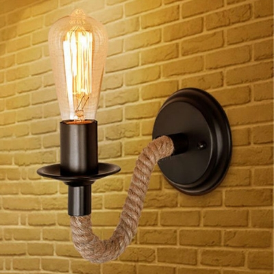 Black Single Light Wall Light Bare Bulb Edison LED 6.5 Inchs Height Wall Sconce with Rope