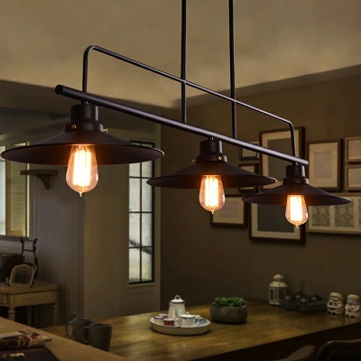 Black Wrought Iron Industrial Style Island Light 3-Light Saucer Shade Restaurant Bar Hanging Pendant Lamp
