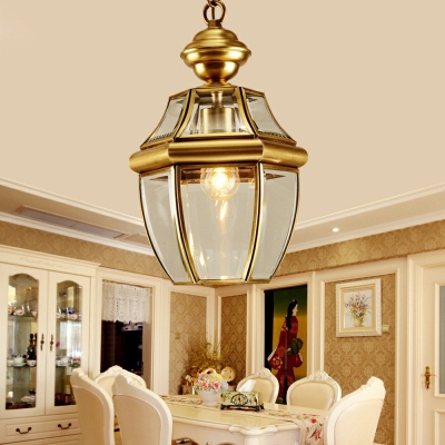 Brass Hanging Light Single Light Metal and Clear Glass Ceiling Light for Kitchen Bar
