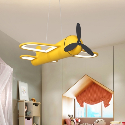 Cartoon Aircraft for Kids Pendant Iron Shade LED 1-Light Hanging Lamp for Bedroom