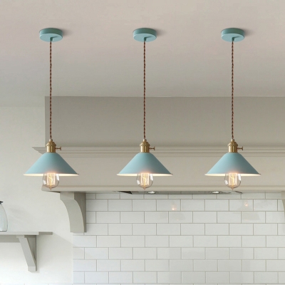 Cone Shade Metal Pendant Nordic Restaurant Macaron 1-Bulb Hanging Lamp