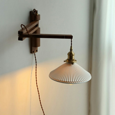 Cone Wall Sconce Light Modern Wooden Indoor Single Head Wall Lighting for Bedroom in Dark Wood