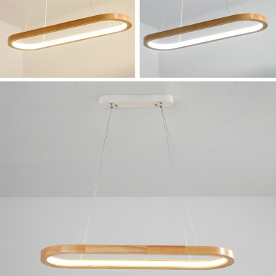 Contemporary Island Fixture Linear Wooden Shade with 1 LED Light Metal Ceiling Mount Billiard Pendant for Living Room