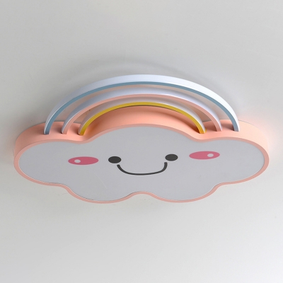 Contemporary LED Flushmount Light Pink Cloud and Rainbow Acrylic Ceiling Lamp for Bedroom
