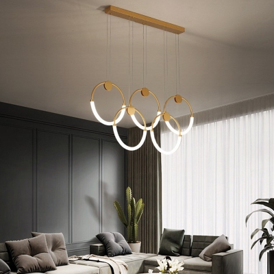 Gold Metal Ring Island Light Modern Living Room White LED Acrylic Island Fixture