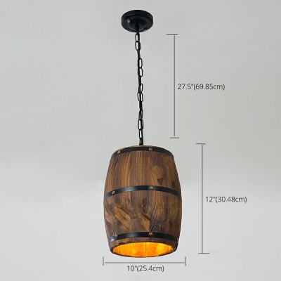 Industrial Barrel Shaped Pendant Light 1-Light Creative Decorative Hanging Light for Restaurants Bar in Dark Wood