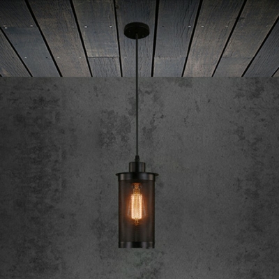 Industrial Hanging Pendant with 1 Light Iron Cylindrical Mount Circle Ceiling Mount Single Pendant for Restaurant