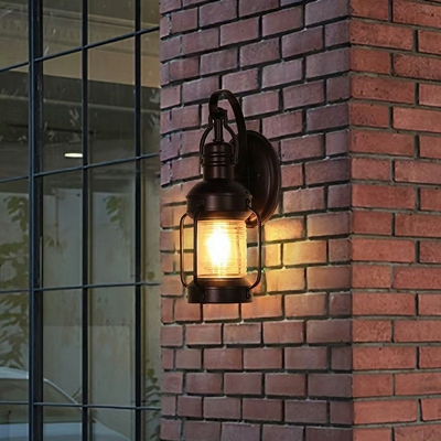Industrial Wall Light in Nautical Style with Bottle Shade Forsted Glass 9 Inchs Wide in Black Finish