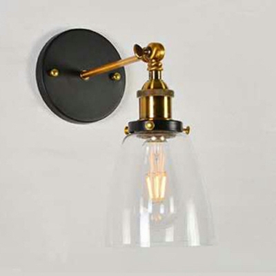 Industrial Wall Sconce Modern Style Wrought Iron Arm with Geometric Glass Shade for Kitchen Hallway