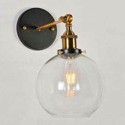 Industrial Wall Sconce Modern Style Wrought Iron Arm with Geometric Glass Shade for Kitchen Hallway