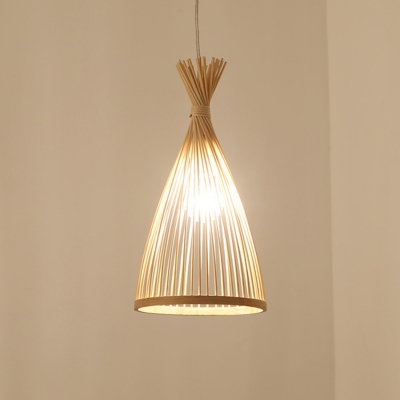 Japanese Horn-Shaped Suspension Lighting Bamboo 1 Bulb Tea Room Pendant Ceiling Light