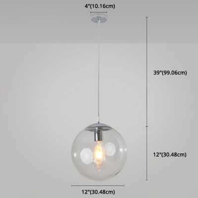 Metal Detail Modern Restaurant Pendant Ball Clear Glass 1-Head Hanging Lamp