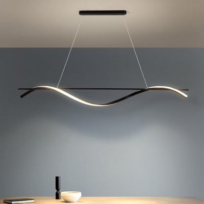 Minimalist Dining Room Metal Black Island Pendant Linear Wave Design LED 1-Light Island Light