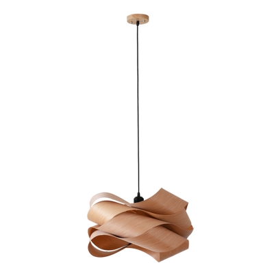 Modern Ceiling Fixture with 1 Light Wooden Shade Metal Circle Ceiling Mount Single Pendant for Living Room