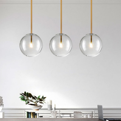 Modern Living Room Gold Metal Rod Pendant Clear Glass Ball Shade 1-Head Hanging Lamp