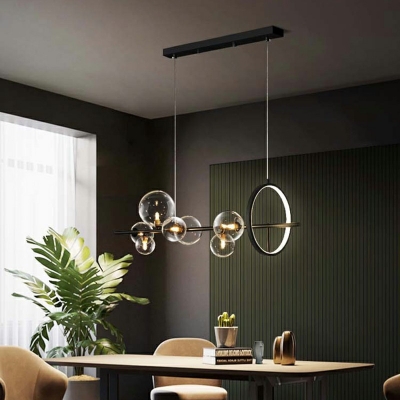 Post-Modern Molecule Island Lighting Black Kitchen Bar Pendant Lamp with Clear Glass Globe