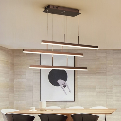 Rectangle 3-Tier 3-Light Island Light Modern Dining Room Coffee Metal Linear LED Island Fixture