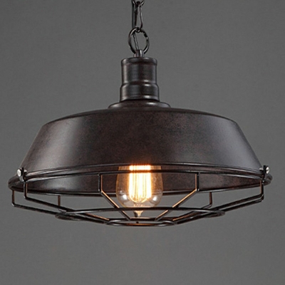 Retro Hanging Light with Iron Wire Cage Shade Industrial Style 1 Bulb Lighting Fixture for Corridor Aisle 18 Inches Wide