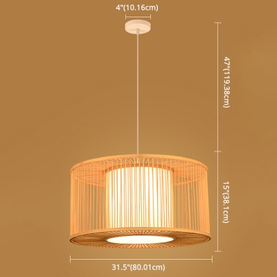 Simplicity Ceiling Light with 1 Light Bamboo Geometric Shade Circle Metal Ceiling Mount Single Pendant for Restaurant