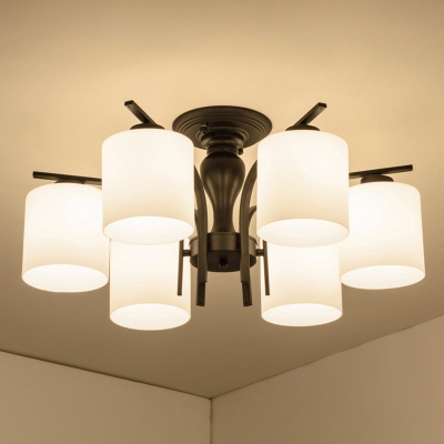 Traditional Ceiling Light Glass Cylindrical Shade Metal Circle Ceiling Mount Semi Flush for Bedroom