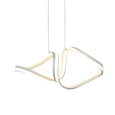 Twisting Metal Suspension Pendant Light Contemporary Style LED Chandelier Lighting Fixture in White