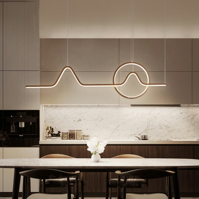 Wavy and Hoop Island Light Kit Modernity Metal LED Pendant Lighting for Bedroom with 47.5 Inchs Height Adjustable Cord