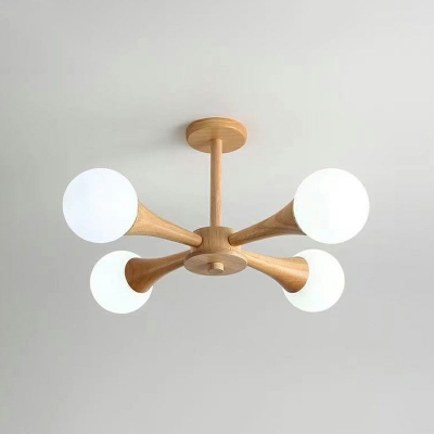 Wooden Molecular Chandelier Lighting Postmodern 19.5 Inchs Wide Opal Glass Hanging Pendant Light for Living Room