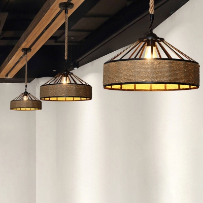 1 Light Industrial Ceiling Pendant Metal Geometric Shade Circle Ceiling Mount Single Pendant for Living Room